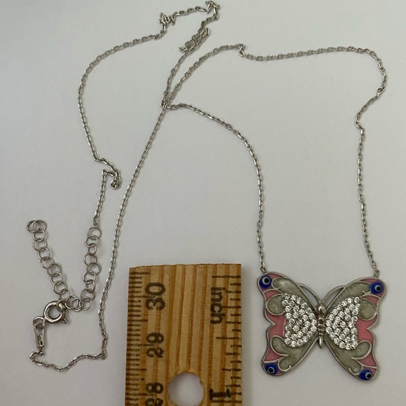 Pink butterfly evil eye silver pink cz necklace - Picture 2 of 2